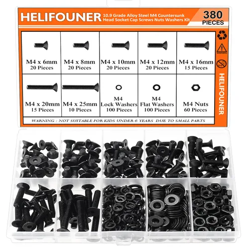 Vista 11 de HELIFOUNER 560 Piezas M2 x 4 mm / 6 mm / 8 mm / 10 mm / 12 mm / 16 mm / 20 mm, Kit de Tornillos de Cabeza de Botón con Arandelas y Tuercas, Acero