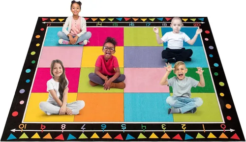 Vista 12 de Booooom Jackson Alfombra de aula grande y colorida con respaldo antideslizante, 9 x 12 pies, alfombra de asiento infantil para aula primaria