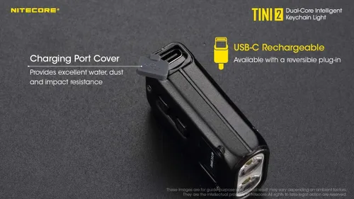 Vista 3 de NITECORE TINI 2 Dual LED recargable llavero luz - 500 lúmenes (negro)