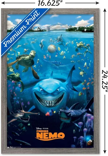 Vista 3 de Trends International Disney Pixar Buscando a Nemo - Póster de pared fundido, 14.725 x 22.375 pulgadas, versión enmarcada de madera de granero