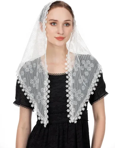 Vista 3 de Wgior Veils for Church Lace Chapel Veils Catholic Veil Triangle Latin Mass Veil Head Covering Scarf Mantilla