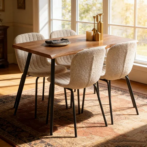 Vista 15 de Juego de mesa de comedor para 4, moderno juego de mesa de cocina de 5 piezas, mesa de comedor rectangular de 47 pulgadas y sillas vintage de piel