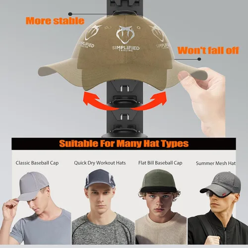 Vista 5 de Organizador de Sombreros para Gorras de Béisbol que Sostiene Hasta 40 Sombreros, Paquete de 2 Percheros de Sombreros para Pared, Soporte