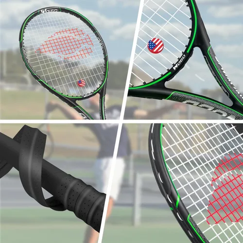 Vista 4 de Raqueta de tenis para 2 jugadores para adultos, perfecta para jugadores principiantes y profesionales, raqueta de tenis de velocidad de 27 pulgadas