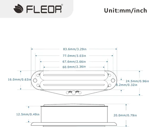 Vista 2 de FLEOR Pastilla de guitarra Humbucker de doble riel caliente con tamaño de bobina simple (12-13K), negra