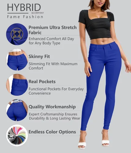 Vista 2 de Hybrid & Company - Pantalones ultraelásticos para mujer, cómodos y ajustados, para el trabajo y ocasiones informales
