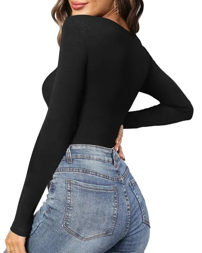 Vista 4 de MANGOPOP Women's Cross Wrap Ruched Plunge Neck Deep V Long Sleeve Short Sleeve Bodysuits