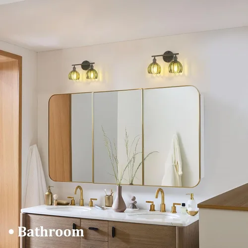 Vista 243 de Shenmoyl Lámparas de baño, lámpara de pared de 2 luces para tocador sobre espejo con pantalla de vidrio tulipán blanco para dormitorio, sala