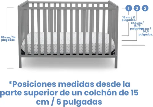 Vista 5 de Delta Children Heartland Cuna Convertible 4 en 1 - Certificado Greenguard Gold, Gris