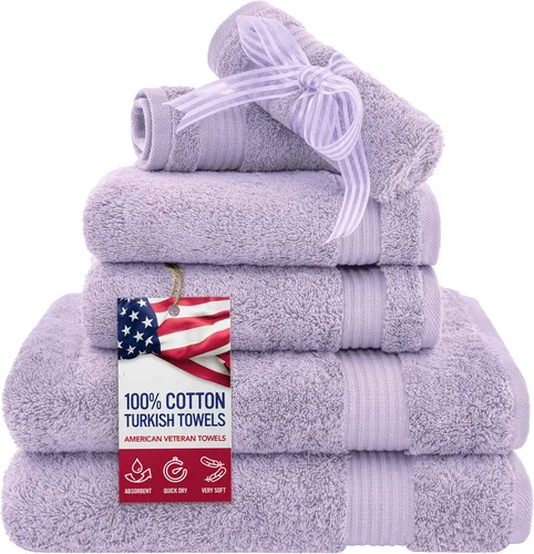 Vista 63 de Juego de toallas American Veteran Towel, de lujo, 6 piezas de algodón 100 % turco para máxima suavidad y absorción, para hotel y spa