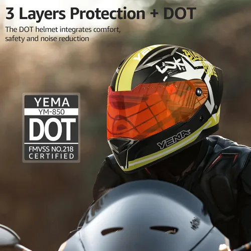 Vista 5 de YEMA DOT Approved Full Face Motorcycle Helmet for Adults, Unisex Moped & Street Bike Helmet with Adjustable Air Vents - Lightweight, Comfortable Fit