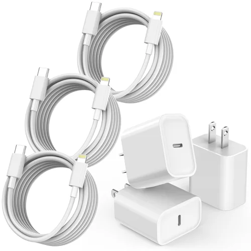Vista 9 de Cargador rápido para iPhone, cable de carga de teléfono, paquete de 3 cargadores de iPhone de carga rápida de 6 pies, adaptador de carga USB C de 6