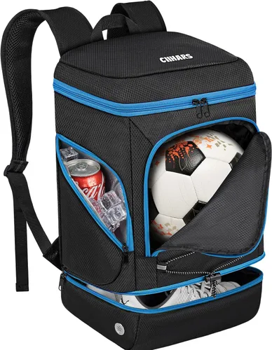Vista 13 de Mochila de fútbol, bolsa de fútbol con soporte para pelotas, incluye zapatos de tacos separados y compartimento para bolas, bolsas
