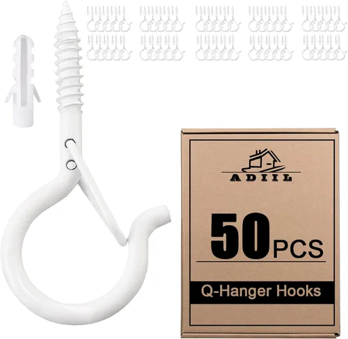 Vista 13 de ADIIL 12 ganchos Q con hebilla de seguridad, ganchos de tornillo resistentes al viento para colgar luces de cadena al aire libre, plantas, luces