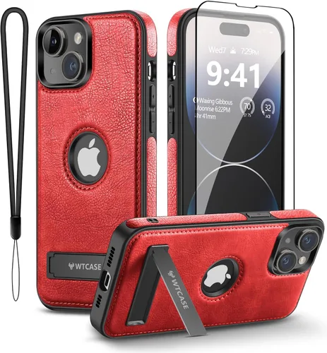 Vista 16 de WTCASE Funda magnética de cuero para iPhone 15, soporte invisible integrado [Compatible con Magsafe] Funda protectora delgada con soporte plegable