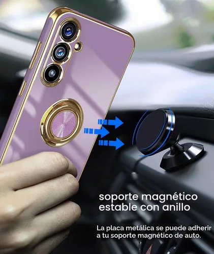 Vista 6 de Dretal Funda para Samsung Galaxy S23 FE 5G, 2 protectores de pantalla de vidrio templado, soporte de anillo giratorio de 360°, soporte magnético