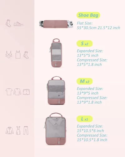 Vista 5 de BAGSMART - Cubos de embalaje de compresión para maletas, juego de 6, 4 juegos, 2 cubos organizadores de viaje para artículos esenciales de viaje