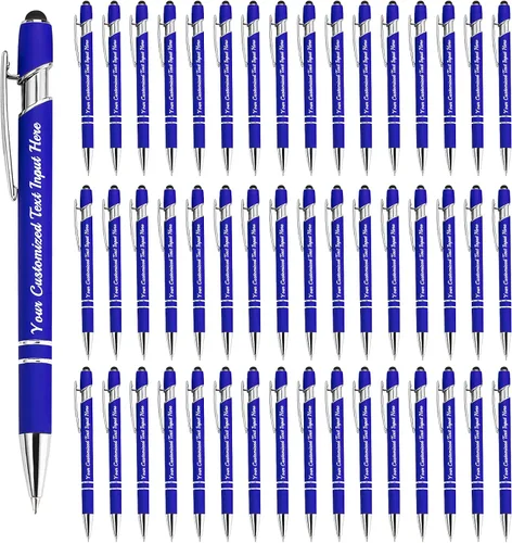 Vista 58 de Bolígrafo personalizado, 50 bolígrafos personalizados, grabado a granel con logotipo de nombre, lápiz digital de tinta negra suave con toque