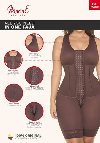 Vista 5 de MARIAE RA001 Fajas Colombianas - Body largo hasta la rodilla, faja moldeadora para uso diario, figuras de reloj de arena con huesos elásticos