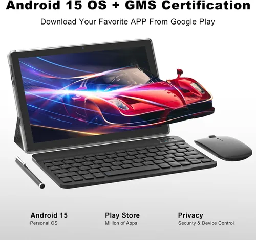 Vista 5 de Tableta de 10 pulgadas Android 15 (NO GO) Tablets 2 en 1 tableta con teclado 12 GB RAM+64 GB ROM (soporta expansión de 1 TB) Tableta 2MP+8MP Cámara