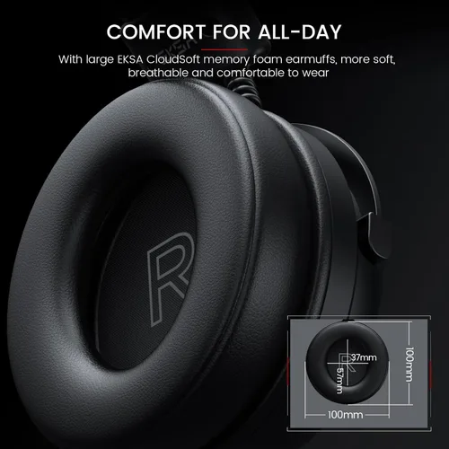 Vista 7 de EKSA Auriculares para juegos con micrófono para PS5 PS4 PC Switch Xbox One, auriculares sobre la oreja con micrófono desmontable con cancelación