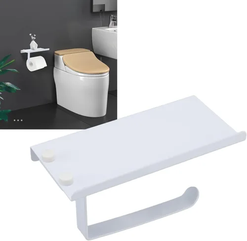 Vista 4 de Portarrollos de papel higiénico, soporte de papel higiénico de baño, soporte de papel higiénico de montaje en pared con estante, estante de acero