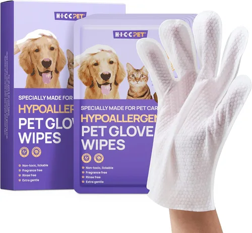 Vista 13 de HICC PET Toallitas desodorizantes de limpieza para perros y gatos, hipoalergénicas, hidratantes y nutritivas para guantes de aseo de mascotas