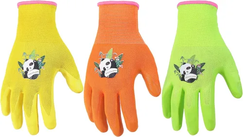 Vista 20 de HANDLANDY 3 pares de guantes de jardinería para niños sin látex, guantes de jardín para niños y niñas con revestimiento de nitrilo para niñas y Verde