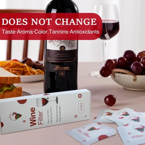 Vista 4 de Filtros de vino – Paquete de 12 purificadores de vino que elimina histaminas y sulfitos, puede reducir y aliviar alergias y sensibilidades al vino