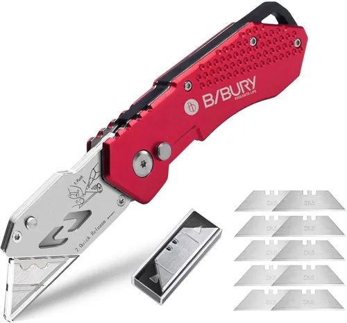Vista 11 de BIBURY Cuchillo utilitario, cortador de caja plegable resistente, cuchillo cortador de alfombra de bolsillo con 10 cuchillas adicionales de acero