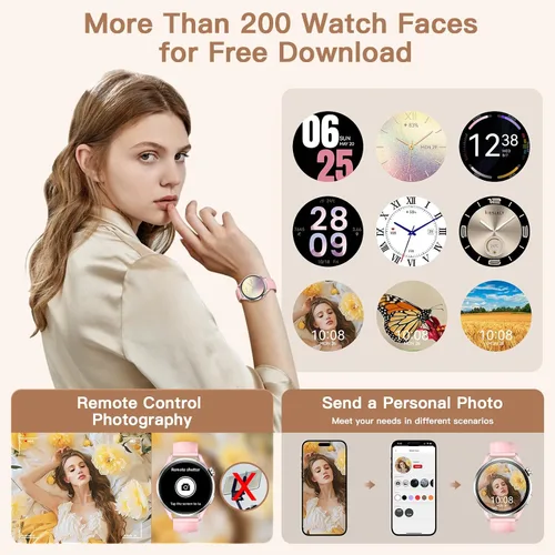 Vista 7 de Kieslect Reloj inteligente para mujer, pantalla AMOLED de 1.32 pulgadas, rastreador de actividad física rosa con función de llamada, más de 170