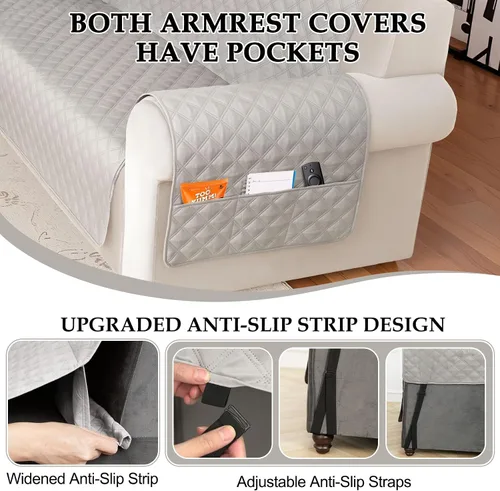 Vista 4 de HDCAXKJ Fundas de sofá esquineras para sofá seccional, protector de muebles, Gris claro, XXL