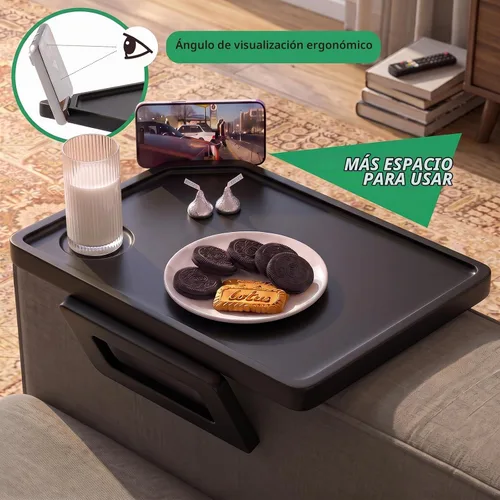 Vista 2 de Smatdecis Bandeja de brazo para sofá, mesa de clip para brazos, mesa de bandeja para reposabrazos adecuada para bebidas caseras, comida rápida Negro