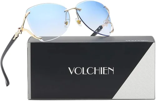 Vista 2 de VOLCHIEN Gafas de sol sin montura para mujer, montura brillante, lentes redondas, montura de metal, gafas de sol para mujeres y hombres VC1012