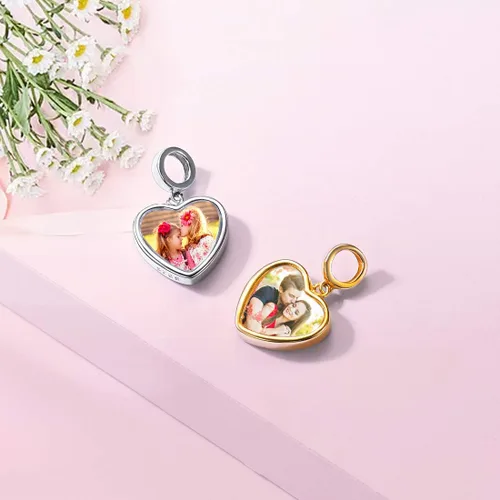 Vista 58 de Custom4U Photo Charms for Bracelets 925 Sterling Silver/Gold Plated Heart/Tree of Life/Round Charm Bead Personalized with Picture Custom