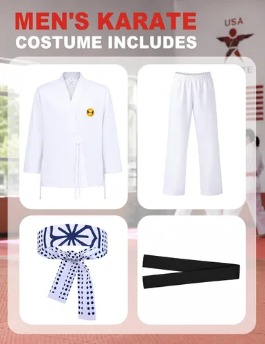 Vista 5 de Disfraz de karate para hombres adultos, conjunto de 4 piezas de uniforme de karate de Halloween