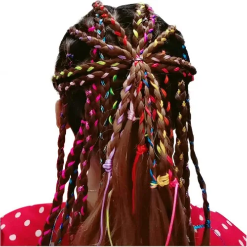 Vista 3 de Juego de 50 trenzas de pelo surtidas con colores degradados, trenzados, para trenzas de cola de caballo, mujeres y niñas, accesorios de peinado