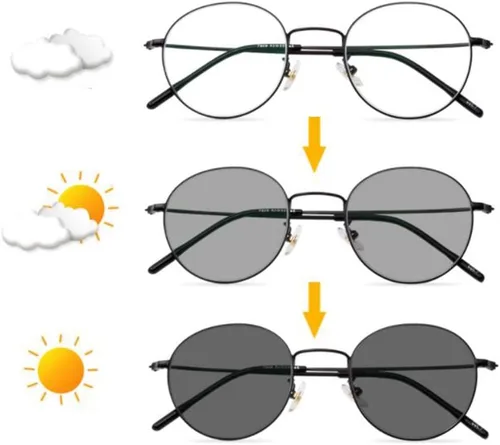 Vista 3 de Gafas de lectura redondas progresivas multifocal, marco de metal, lentes vintage, fotocromáticas, anti-UV, unisex (talla : 1.0X)
