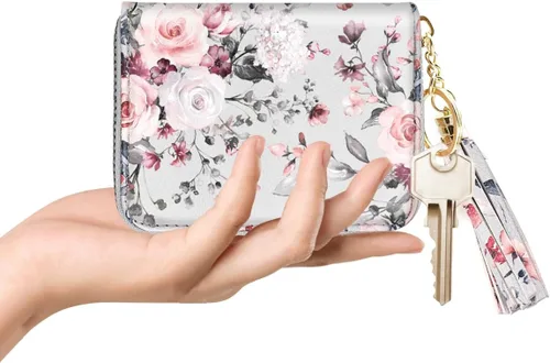 Vista 4 de Billetera pequeña para tarjetas de crédito RFID con purpurina linda para mujer