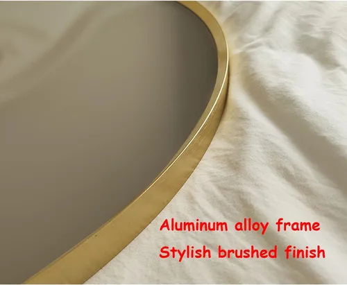 Vista 4 de Espejo de escritorio independiente semicircular, espejo de maquillaje, espejo de baño con marco, elegante marco de aluminio cepillado, espejo
