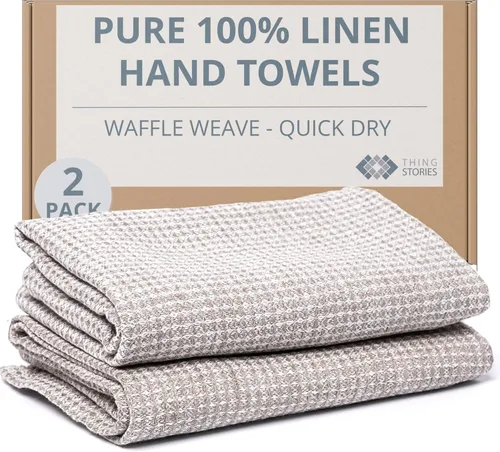 Vista 21 de Pure Linen - Juego de 2 toallas de baño pequeñas de 20 x 40 pulgadas de secado rápido para pieles sensibles, toallas finas para baño, toalla ligera