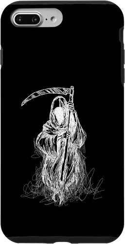Vista 12 de iPhone 16 Halloween Grim Reaper Ghost with Scythe, Hand Sketch Case