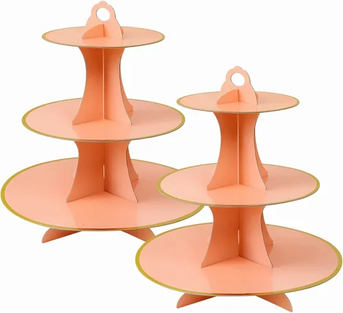 Vista 30 de Soleebee Soporte redondo de 3 niveles para cupcakes, torre de cartón para cupcakes, torre de soporte para pasteles de postre para decoración