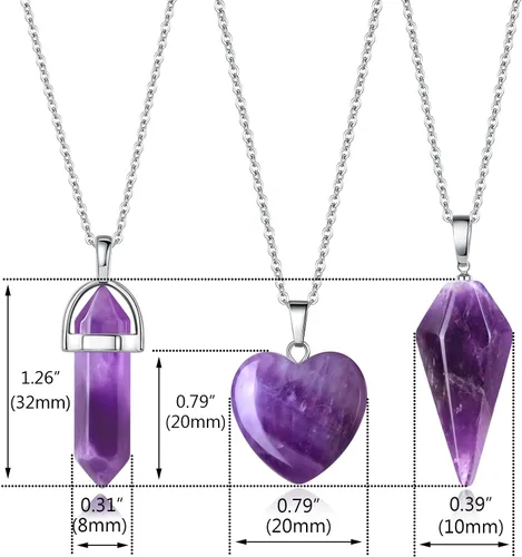 Vista 6 de QINJIEJIE Juego de collares de cristal de amatista curativa para mujer, colgantes de piedra de cuarzo, joyería de cristal púrpura natural, piedras