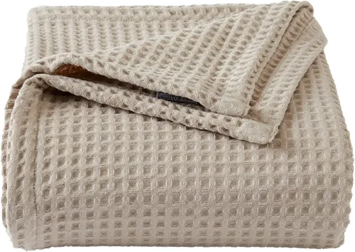 Vista 9 de Manta de cama 100% algodón con tejido waffle Suave, transpirable y ligera para todas las estaciones Perfecta para superponer Colección Brielle