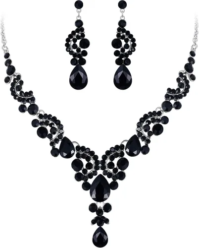 Vista 26 de Ever Faith - Conjunto de collar y aretes de lágrima con cristales de diamantes de imitación para novia, ondas florales
