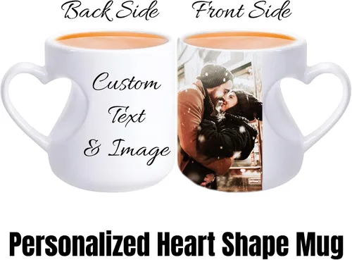 Vista 3 de Tazas personalizadas de porcelana con texto e imagen para parejas (corazón regular)