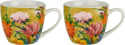 Vista 6 de Pimpernel Taza de porcelana de hojas bailarinas de 16 onzas – Taza de café y té con obras de arte inspiradas en la naturaleza, vajilla grande