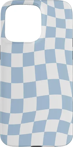 Vista 28 de Funda estética pastel azul claro remolino a cuadros para iPhone 16