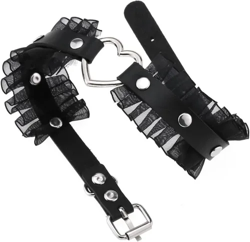 Vista 3 de eYLun Gargantilla ajustable gótica gótica para mujer, collar de cuero punk con corazón de encaje